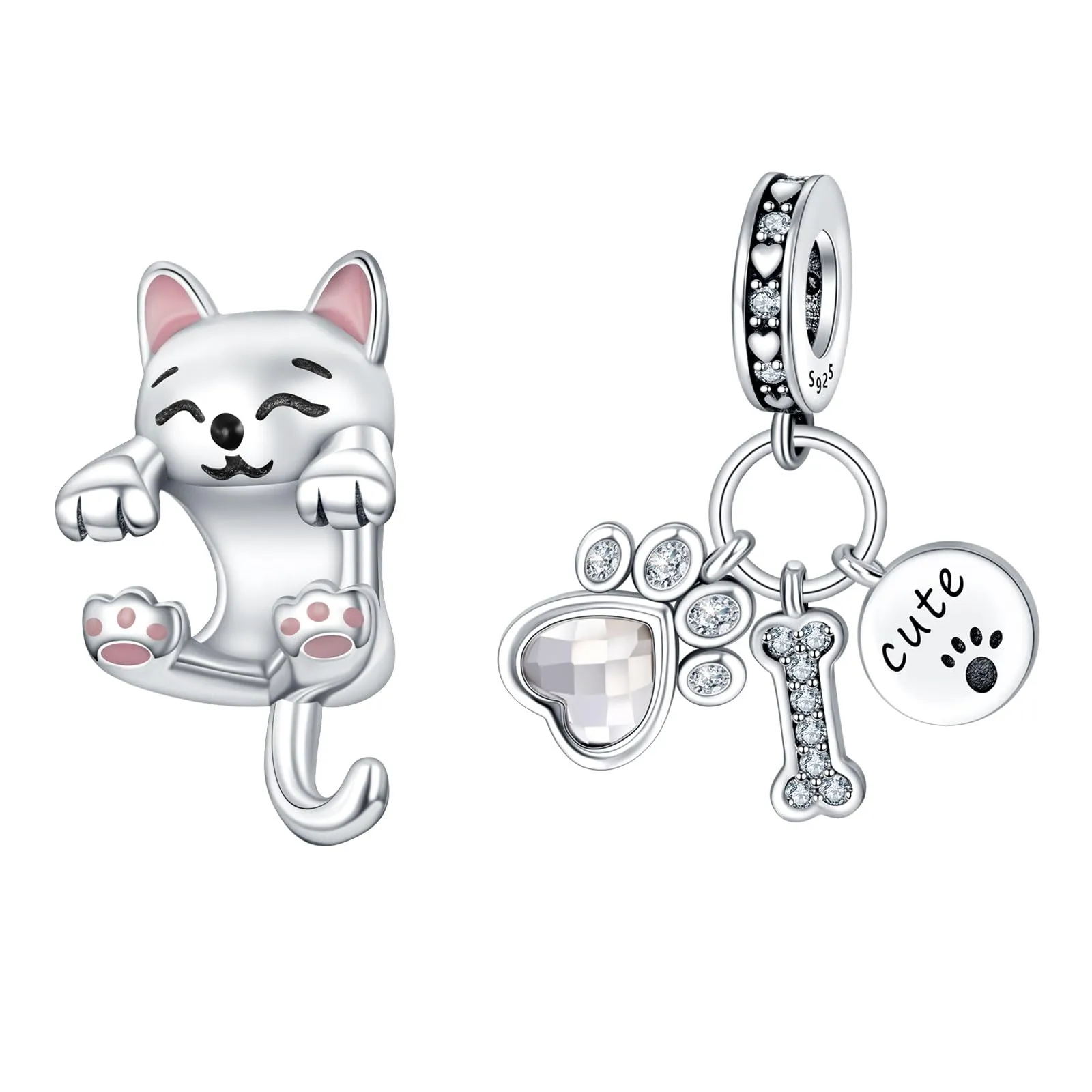 Rimgoris Ciondolo in argento sterling 925 serie animali con osso di gatto per bracciali e collane, confezione da 2 - immagine 1