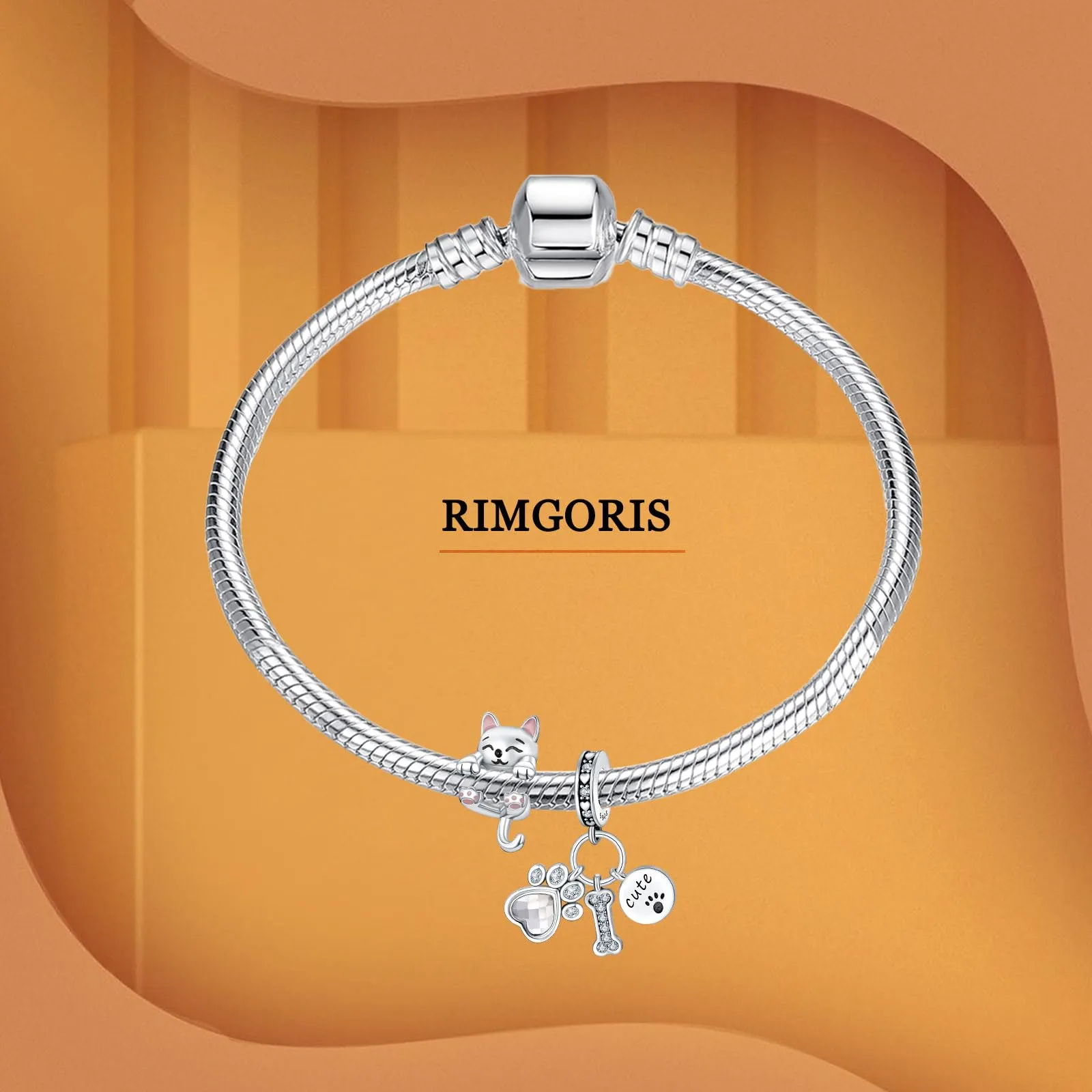 Rimgoris Ciondolo in argento sterling 925 serie animali con osso di gatto per bracciali e collane, confezione da 2 - immagine 2