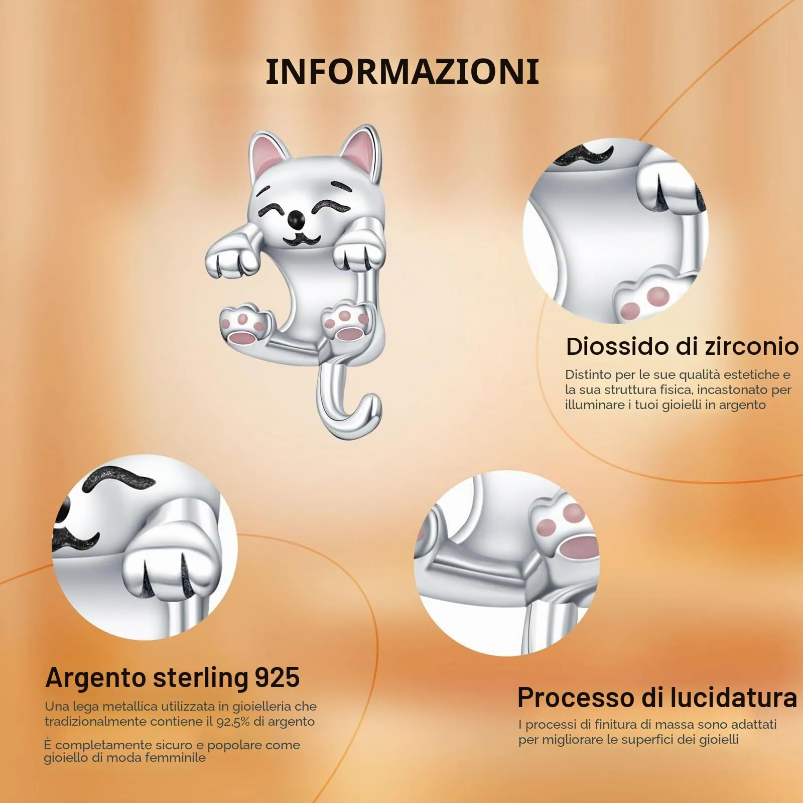 Rimgoris Ciondolo in argento sterling 925 serie animali con osso di gatto per bracciali e collane, confezione da 2 - immagine 3