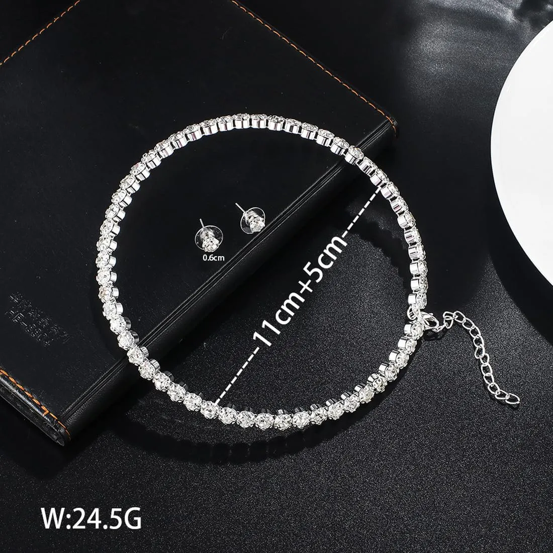 QEXUJOW Collane da donna Girocollo con strass in oro bianco e argento, misura regolabile (set di 3) - immagine 2