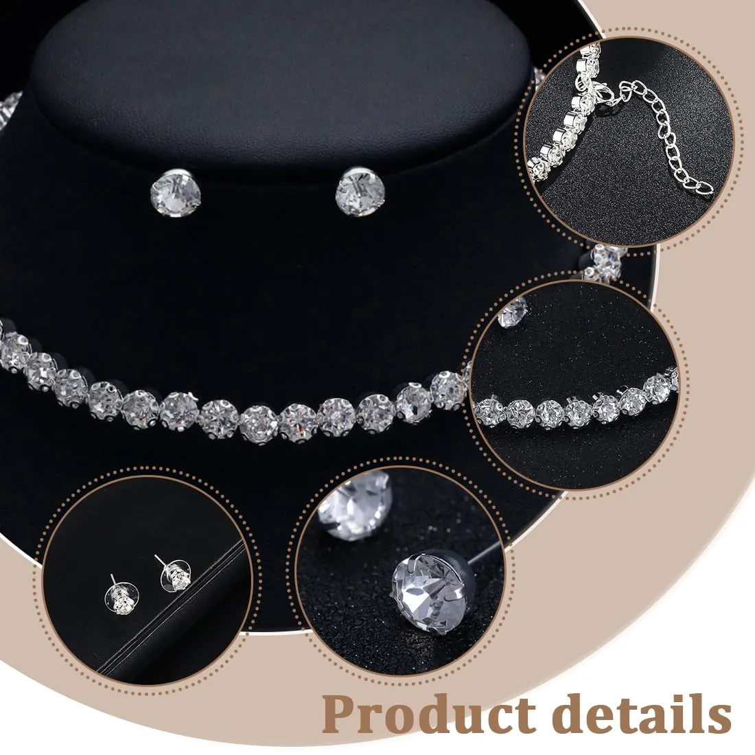 QEXUJOW Collane da donna Girocollo con strass in oro bianco e argento, misura regolabile (set di 3) - immagine 3