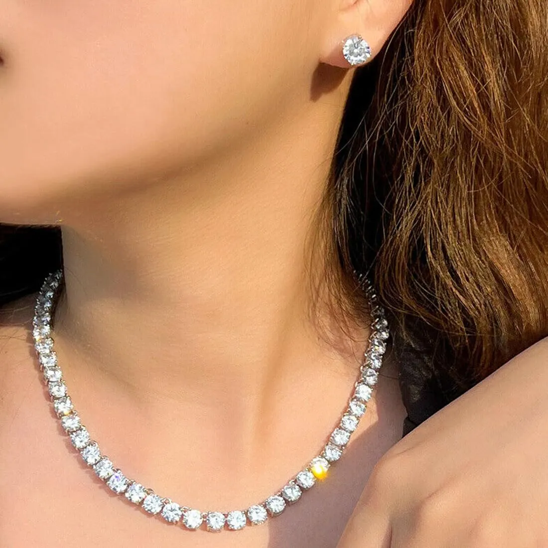 QEXUJOW Collane da donna Girocollo con strass in oro bianco e argento, misura regolabile (set di 3) - immagine 5