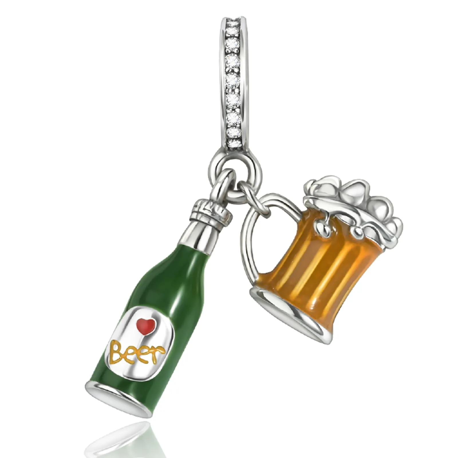 Rimgoris 925 Sterling Silver Beer Hobby Charm Pendant with Zirconia for Women's Bracelet and Necklace - immagine 1