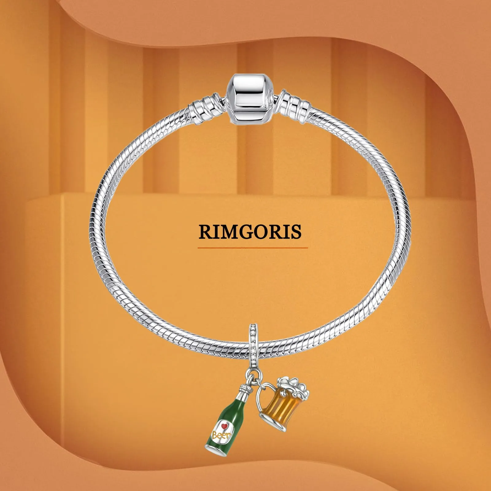 Rimgoris 925 Sterling Silver Beer Hobby Charm Pendant with Zirconia for Women's Bracelet and Necklace - immagine 3