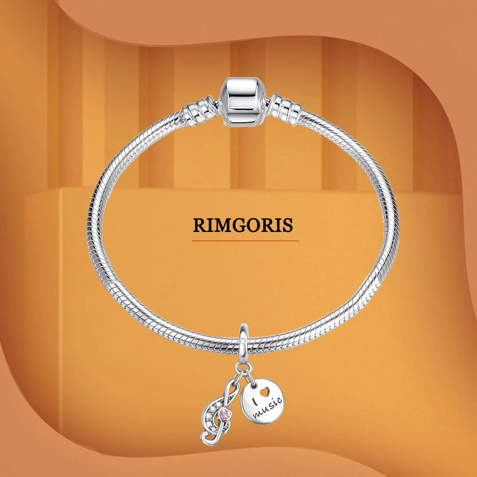 Rimgoris 925 Sterling Silver Music Notes Pendant Charm Bracelet and Necklace with Zirconia - immagine 3