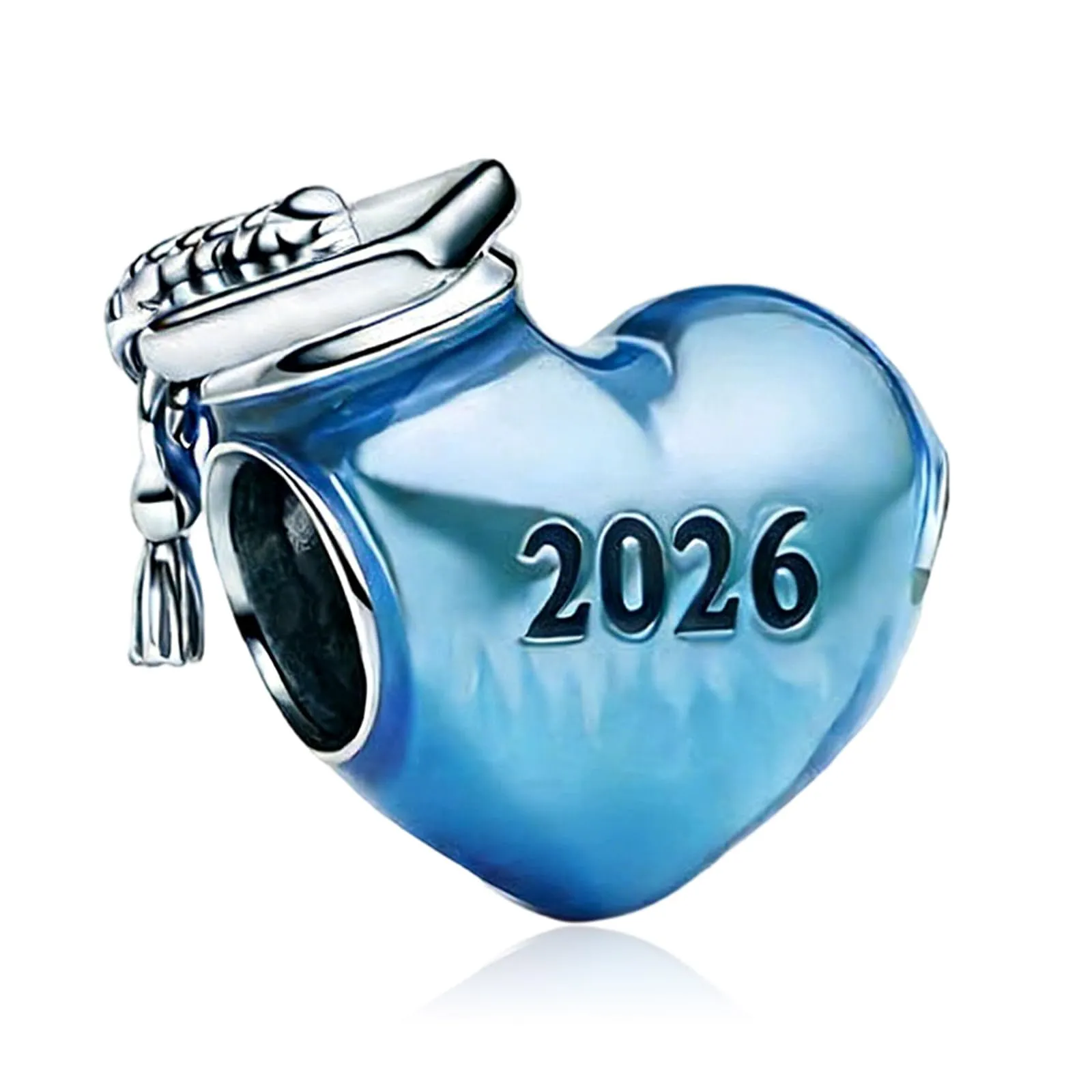 Rimgoris 925 Sterling Silver Blue Heart 2025 Graduation Cap Charm for Bracelet and Necklace with Zirconia - immagine 1