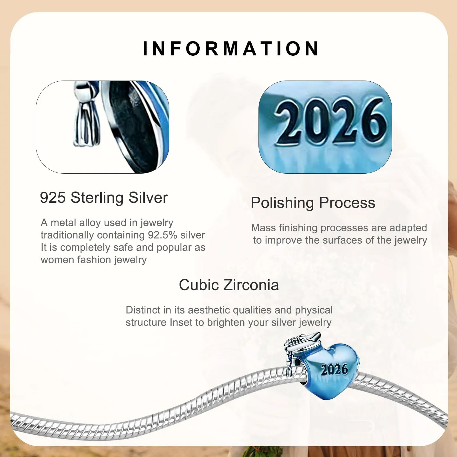 Rimgoris 925 Sterling Silver Blue Heart 2025 Graduation Cap Charm for Bracelet and Necklace with Zirconia - immagine 3