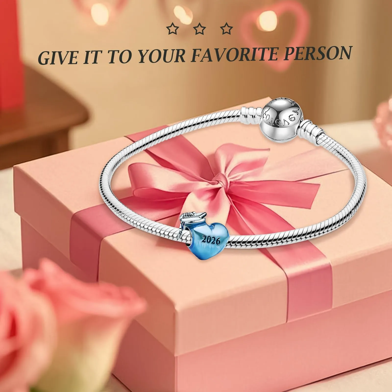 Rimgoris 925 Sterling Silver Blue Heart 2025 Graduation Cap Charm for Bracelet and Necklace with Zirconia - immagine 4