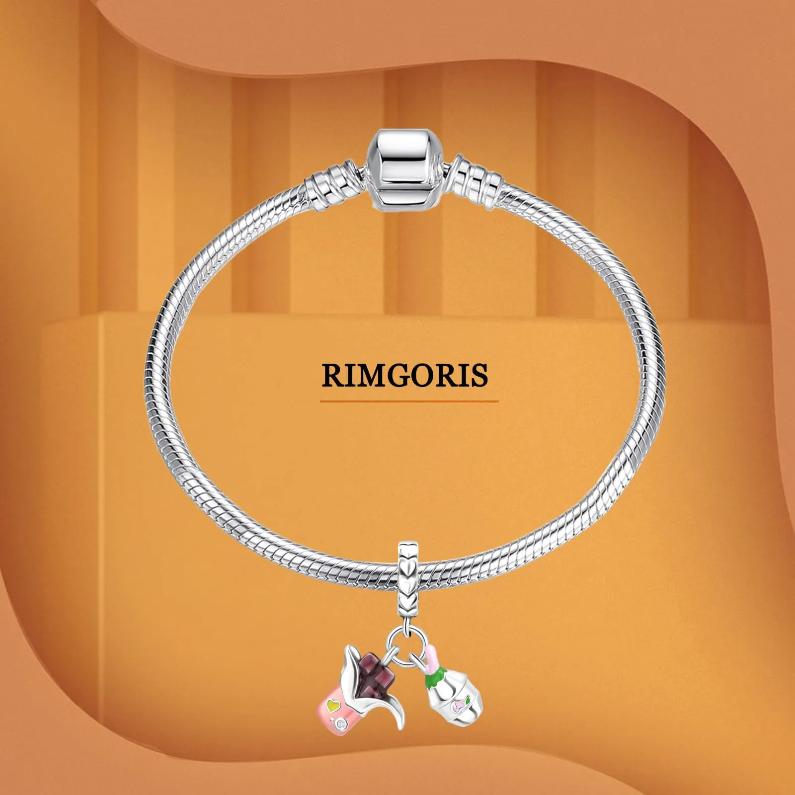 Rimgoris 925 Sterling Silver Chocolate Milk Pendant Charm with Zirconia for Bracelets and Necklaces - immagine 2