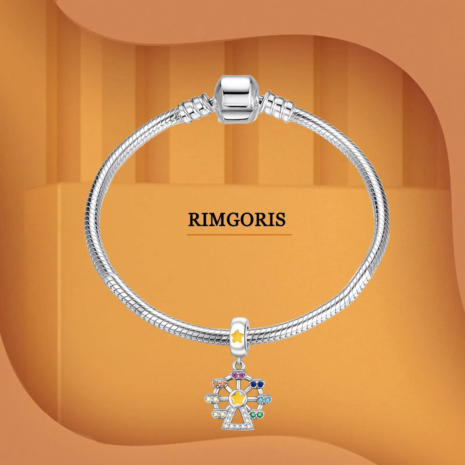Rimgoris 925 Sterling Silver Ferris Wheel Charm with Zirconia for Bracelets and Necklaces - immagine 3