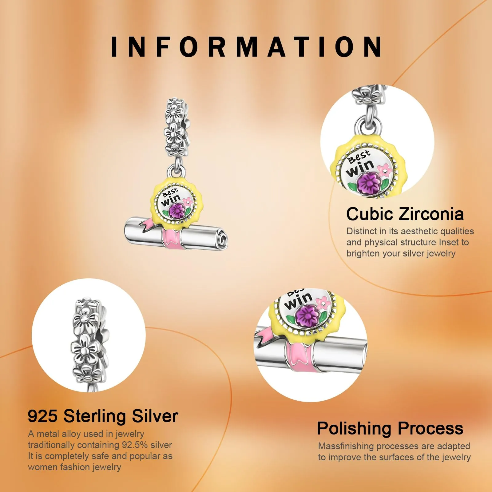 Rimgoris 925 Sterling Silver Women's Bracelet and Necklace Charm Pendant with Zirconia - immagine 4