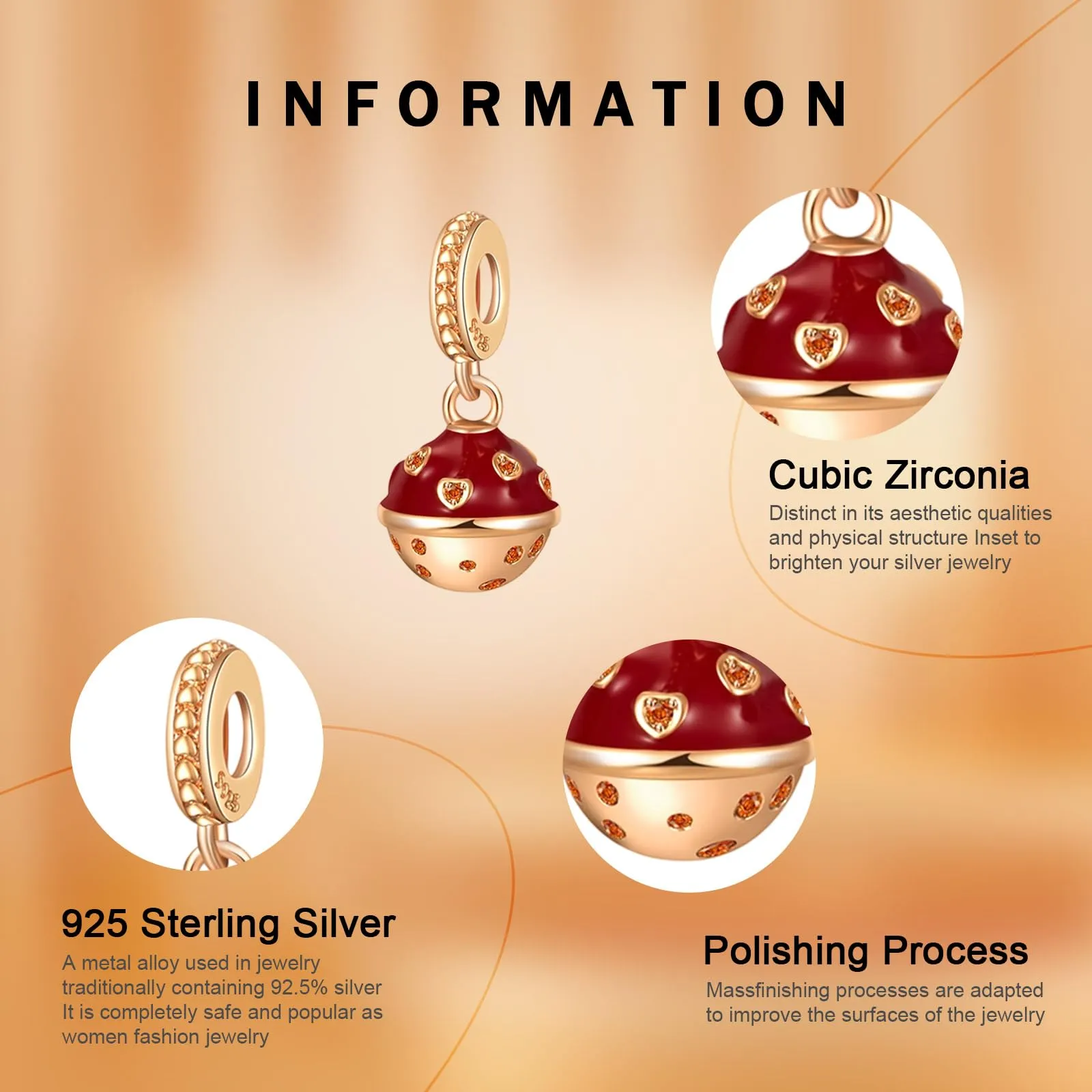 Rimgoris Bracciale e Collana in Argento Sterling 925 con Ciondolo Rotondo in Oro Rosa e Zirconi - immagine 4