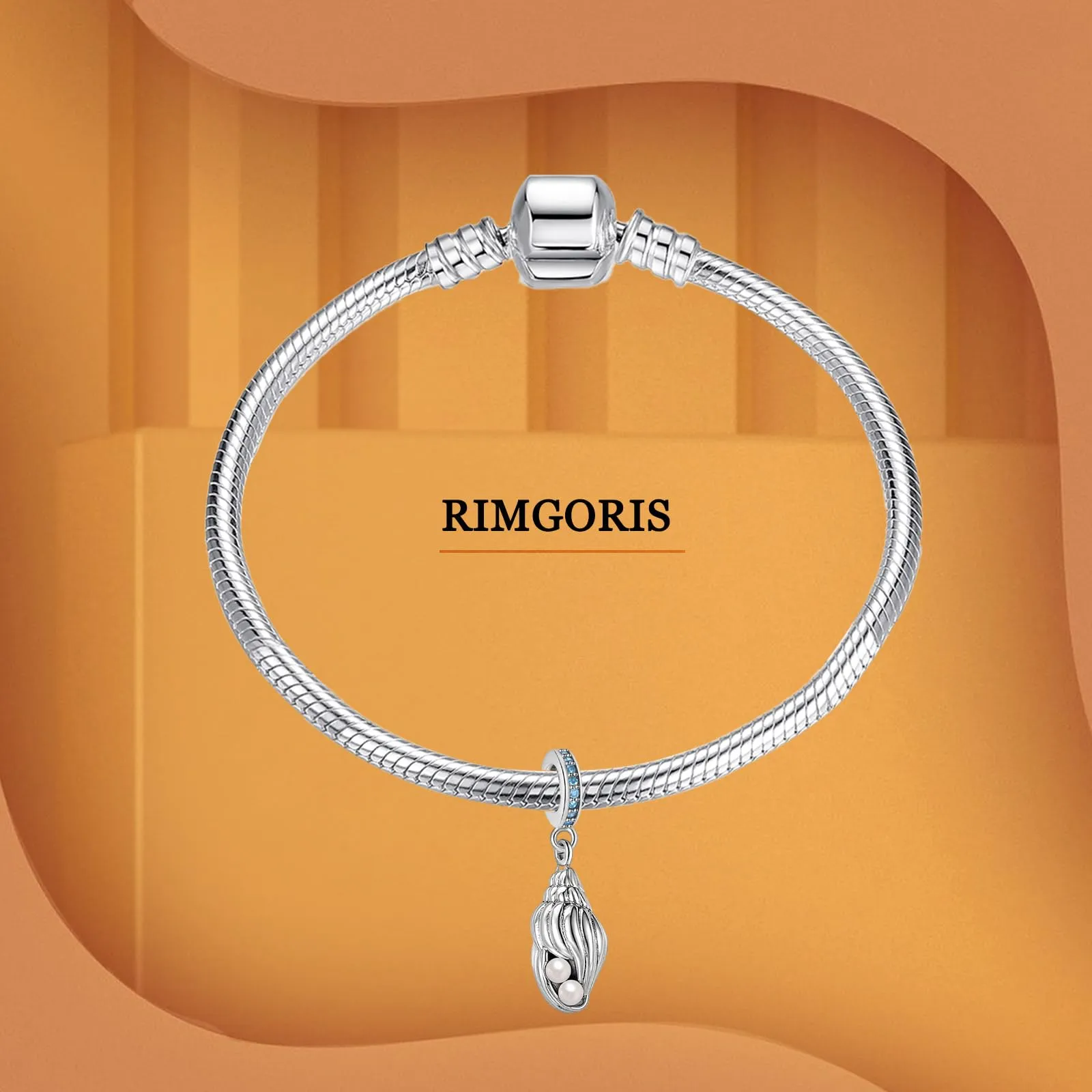 Rimgoris Bracciale da donna in argento sterling 925 con ciondolo a forma di conchiglia di perla e Zirconi - immagine 3