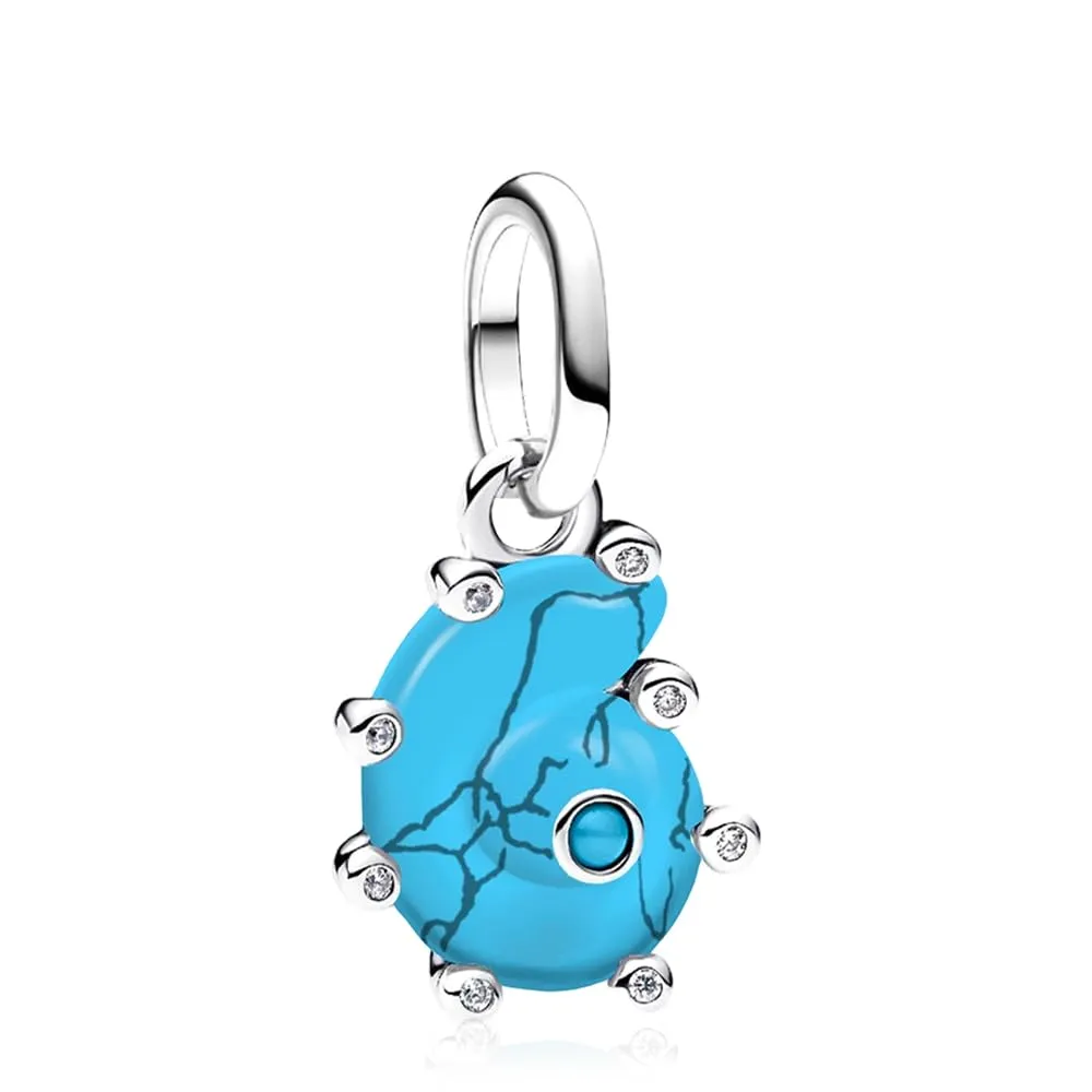 Rimgoris Turquoise Conch Pendant Charms, 925 Sterling Silver with Cubic Zirconia for European Bracelets and Necklaces - immagine 1