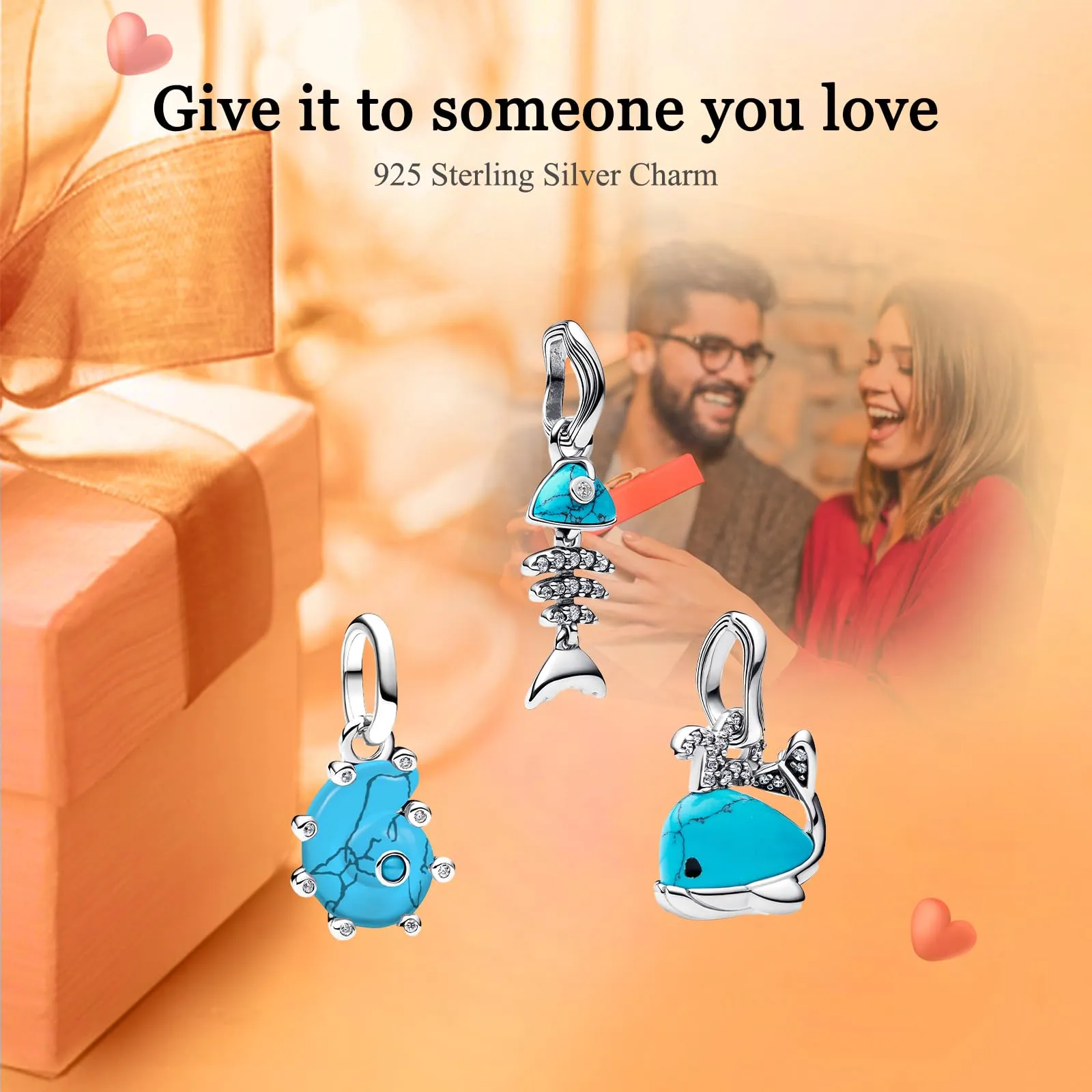 Rimgoris Blue Whale Fishbone Conch Charms, 925 Sterling Silver with Cubic Zirconia for European Bracelets and Necklaces for Women - immagine 2