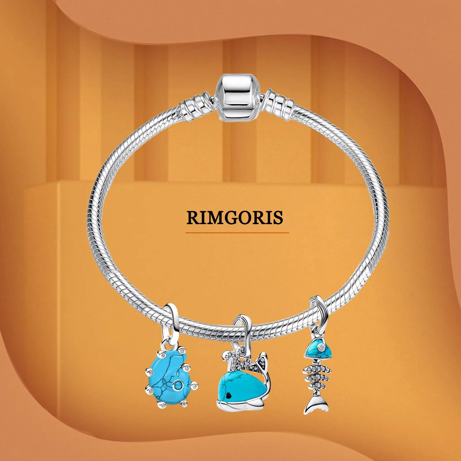 Rimgoris Blue Whale Fishbone Conch Charms, 925 Sterling Silver with Cubic Zirconia for European Bracelets and Necklaces for Women - immagine 3