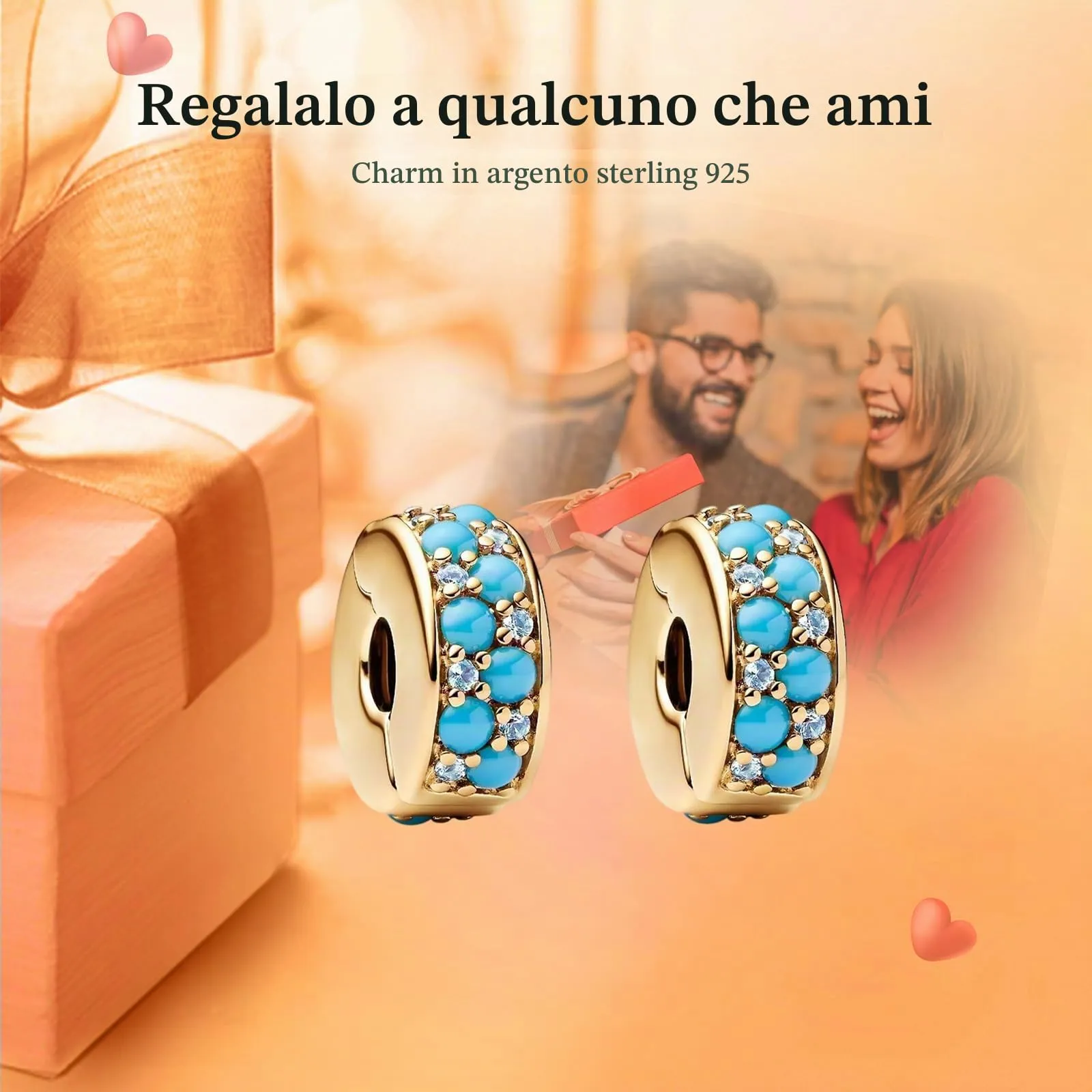 Rimgoris Ciondoli Charm 925 Argento Aqua Blue Clips Bead per Bracciali e Collane da Donna, 2pcs / Set - immagine 2