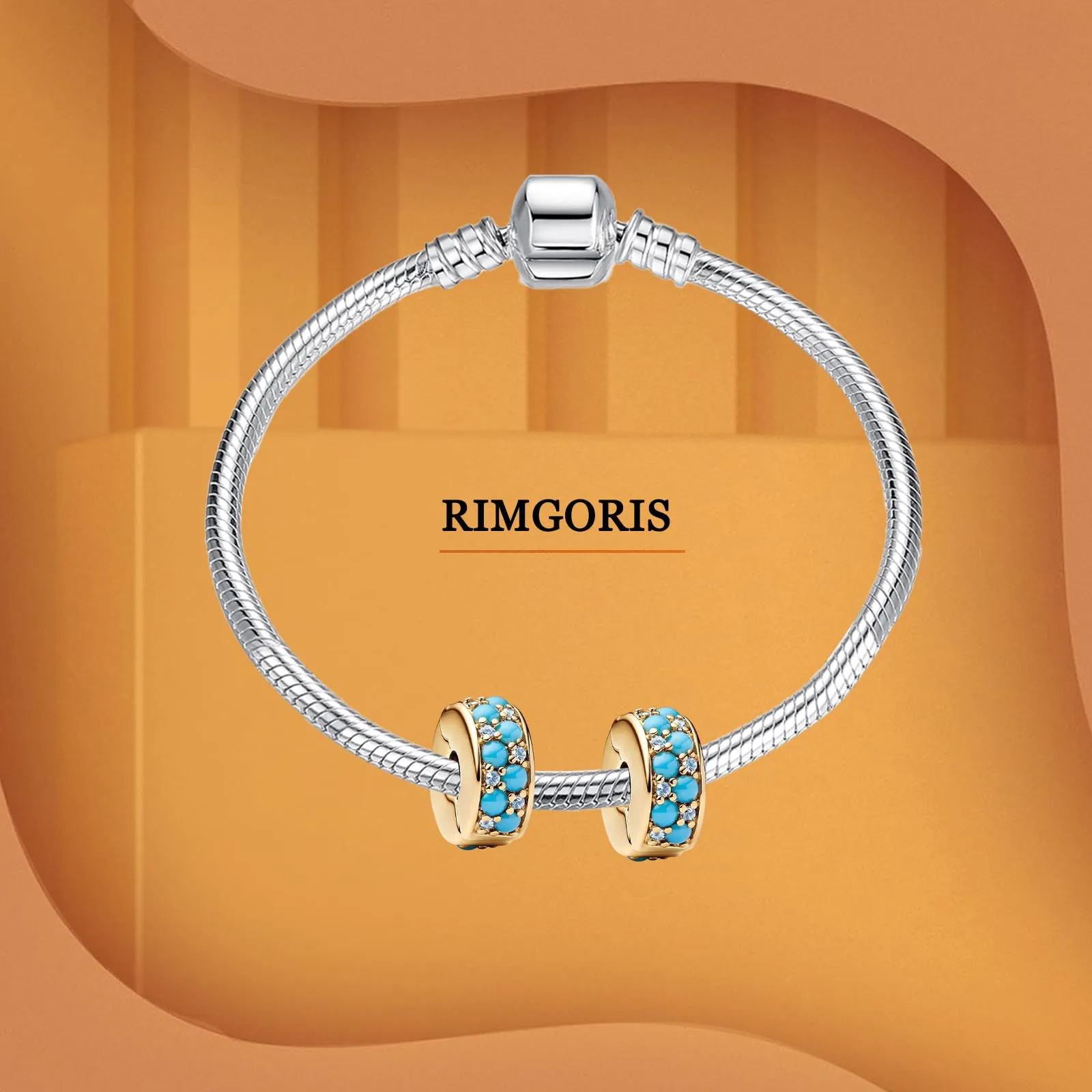 Rimgoris Ciondoli Charm 925 Argento Aqua Blue Clips Bead per Bracciali e Collane da Donna, 2pcs / Set - immagine 3