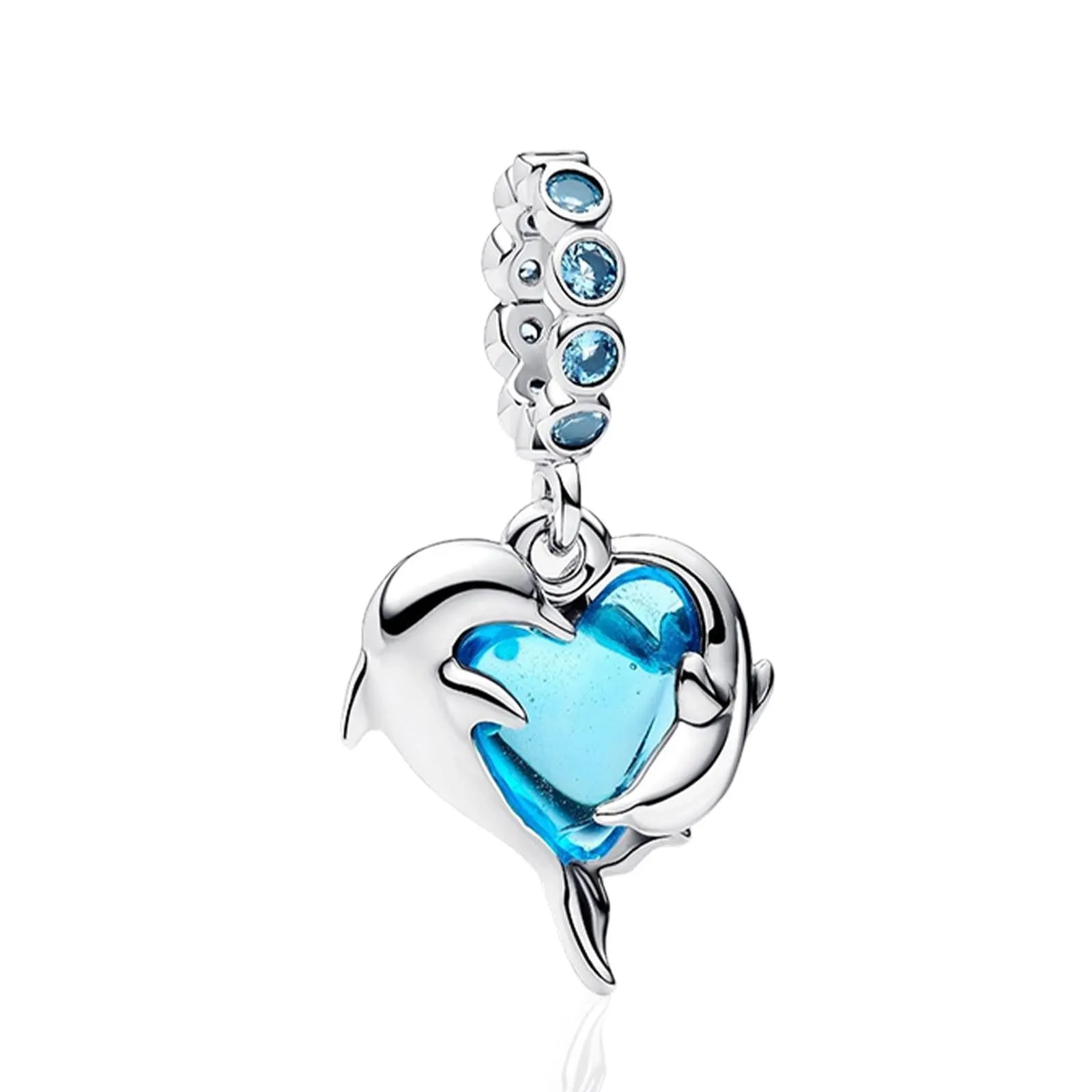 Rimgoris 925 Sterling Silver Blue Murano Glass Dolphins Dangle Bead Charm for Bracelets and Necklaces - immagine 1