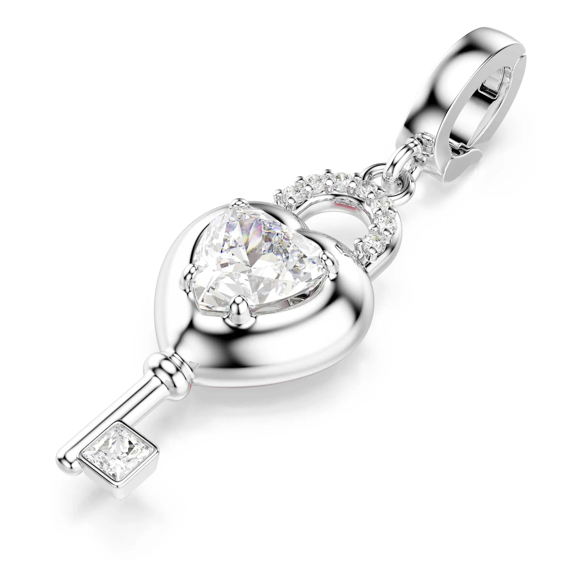 Swarovski Idyllia Charm Heart with Key, White, Rhodium Plated - immagine 4