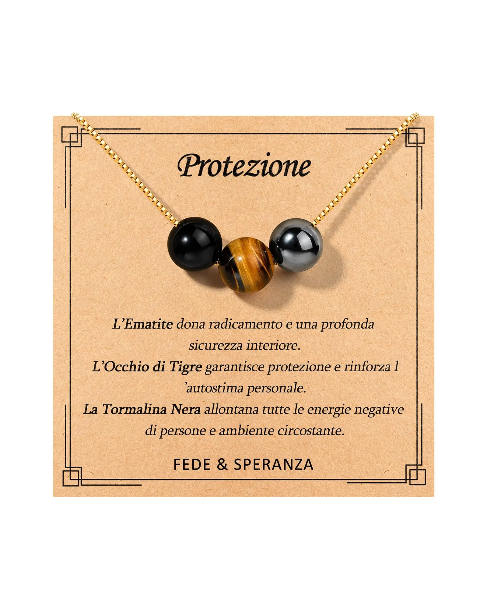 Cheerslife Collana Donna in Pietre Naturali Ematite, Occhio di Tigre e Tormalina Nera - immagine 1