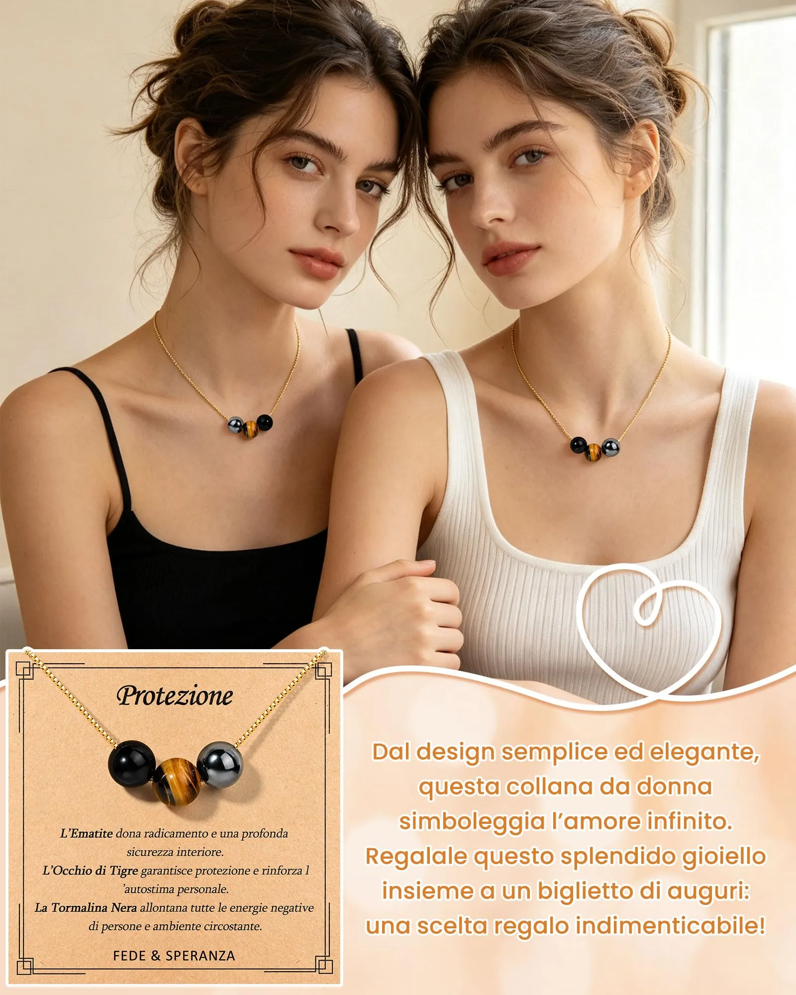 Cheerslife Collana Donna in Pietre Naturali Ematite, Occhio di Tigre e Tormalina Nera - immagine 2