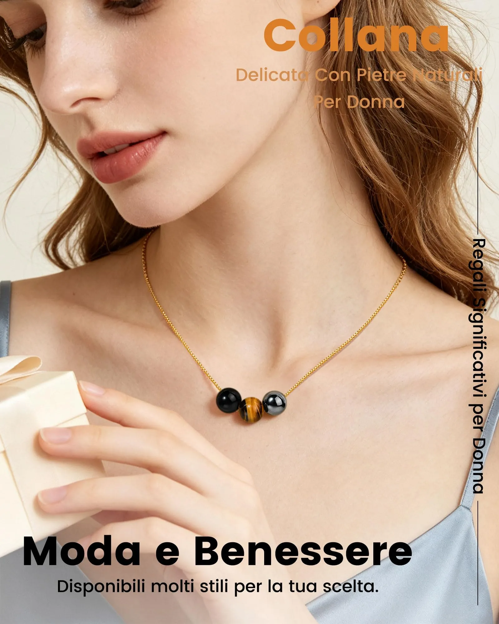 Cheerslife Collana Donna in Pietre Naturali Ematite, Occhio di Tigre e Tormalina Nera - immagine 3
