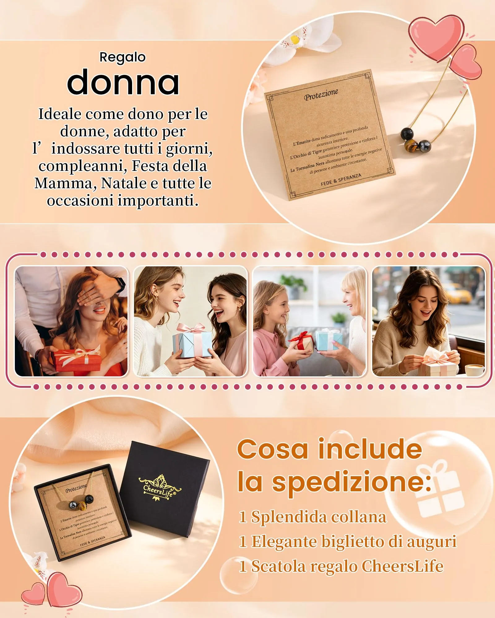 Cheerslife Collana Donna in Pietre Naturali Ematite, Occhio di Tigre e Tormalina Nera - immagine 6