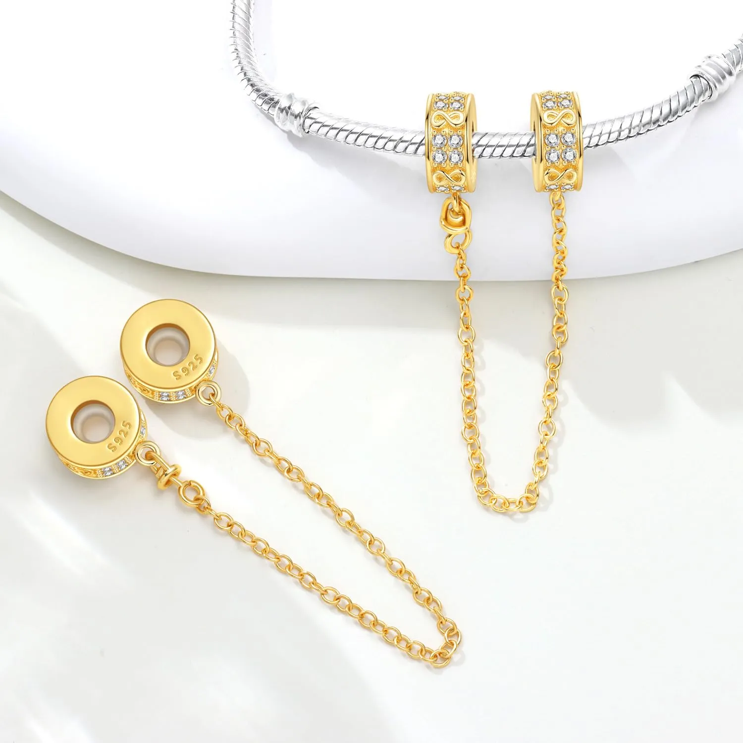 PANPOKI Catenina di Sicurezza in Argento Sterling 925 con Zirconi, Design Infinito per Braccialetti con Charm - immagine 2