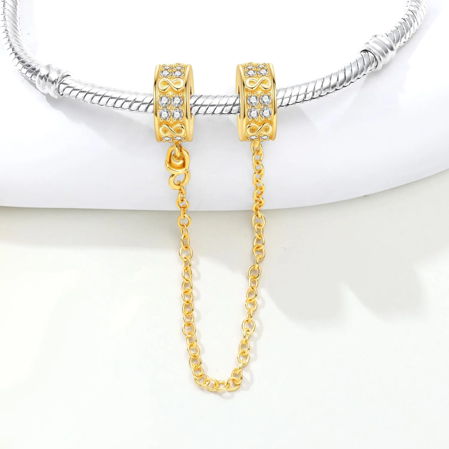 PANPOKI Catenina di Sicurezza in Argento Sterling 925 con Zirconi, Design Infinito per Braccialetti con Charm - immagine 3