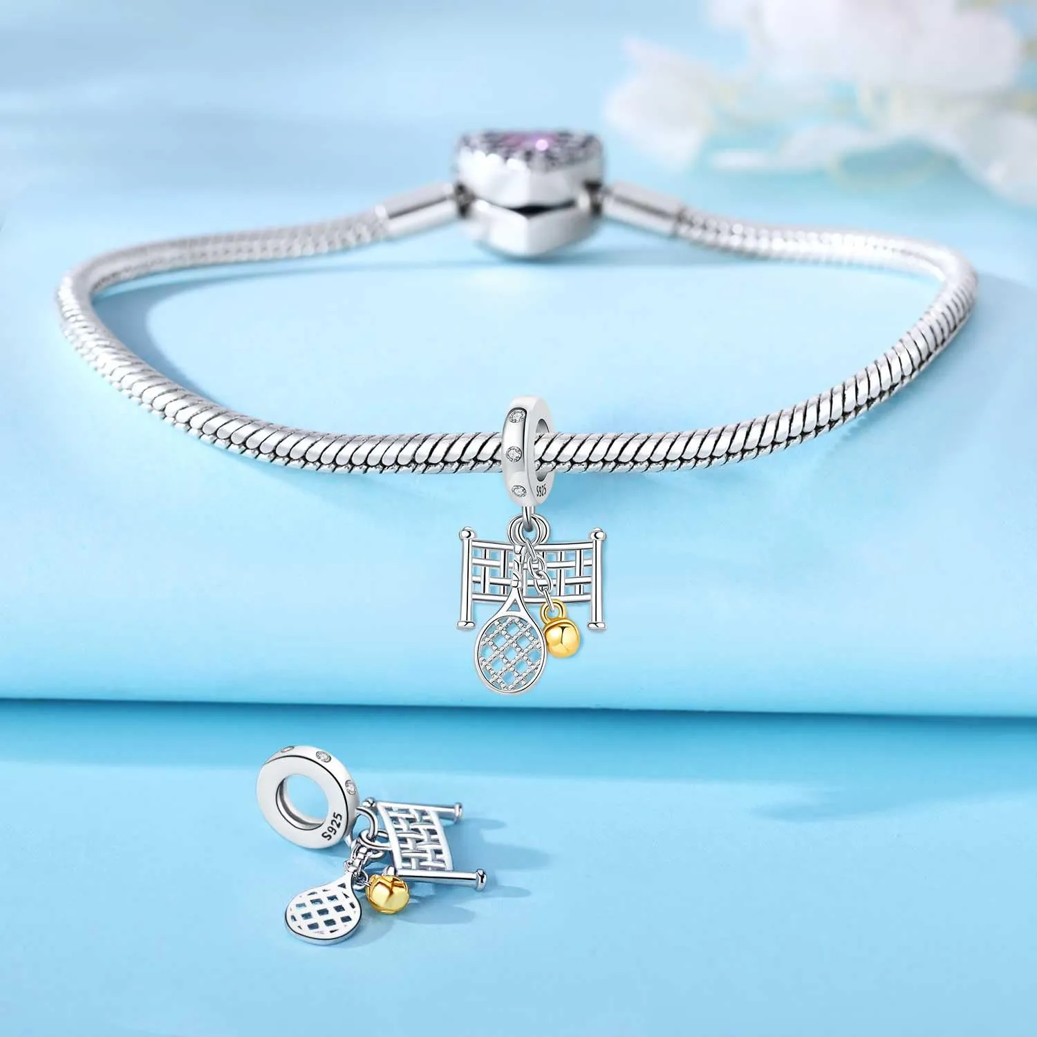 PANPOKI Ciondolo in Argento Sterling 925 per Donna, Sport e Hobby (Musica, Pallavolo, Ping Pong, Bowling, Tennis, Surf) con Zircone - immagine 2