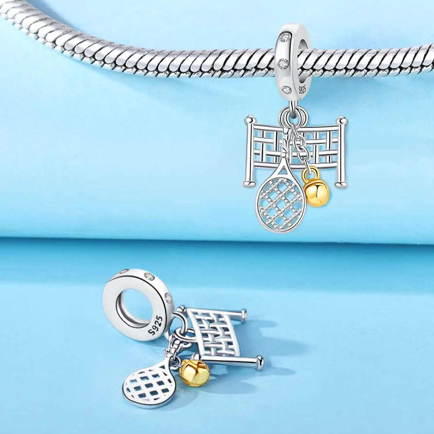 PANPOKI Ciondolo in Argento Sterling 925 per Donna, Sport e Hobby (Musica, Pallavolo, Ping Pong, Bowling, Tennis, Surf) con Zircone - immagine 3