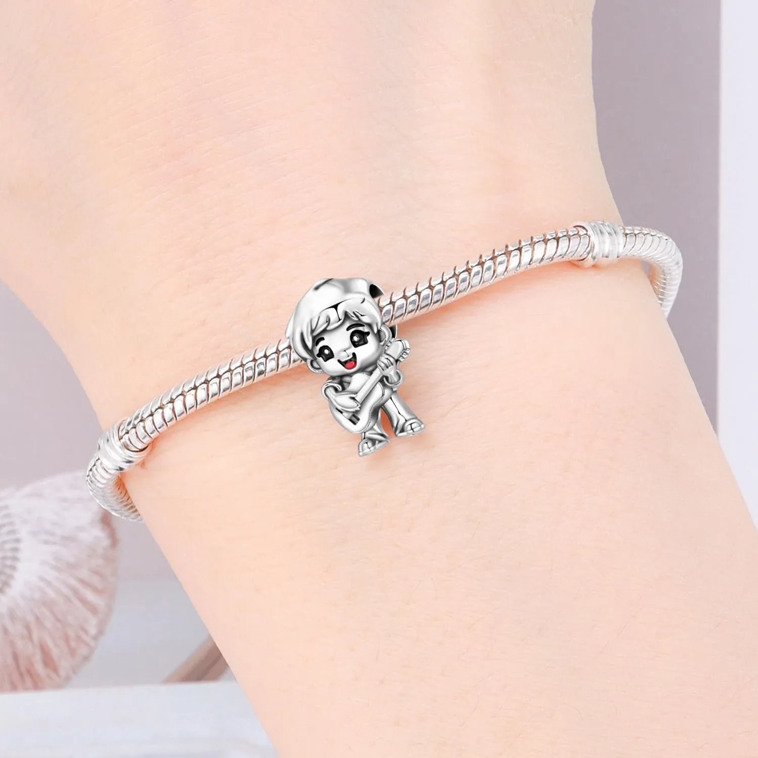 PANPOKI Ciondolo a forma di cuore "Family" in argento Sterling 925 e Zircone per braccialetti - immagine 5