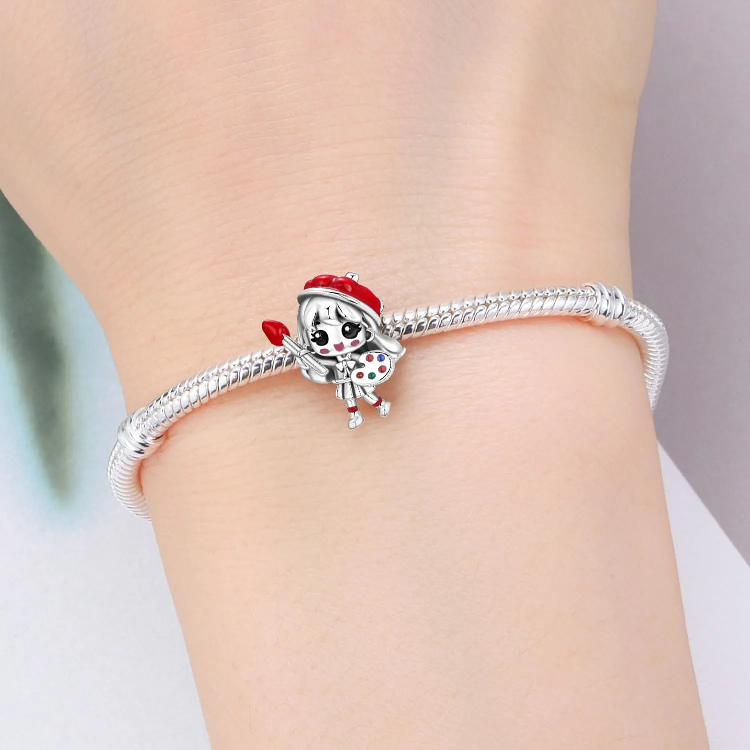 PANPOKI Perline con charm a forma di cuore in argento Sterling 925 per braccialetti, set famiglia (infermiera, madre figlia, sorelle, bambino, bambina) - immagine 5
