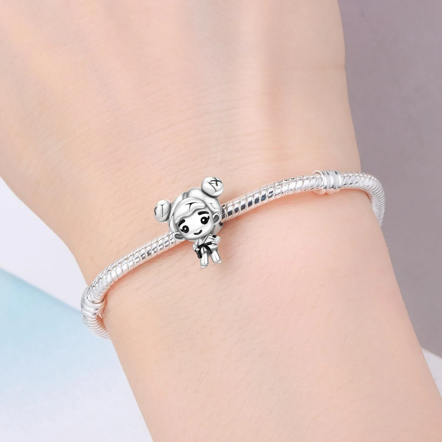 PANPOKI Perline con charm a forma di cuore in argento Sterling 925 per braccialetti, modello P-Love - immagine 5