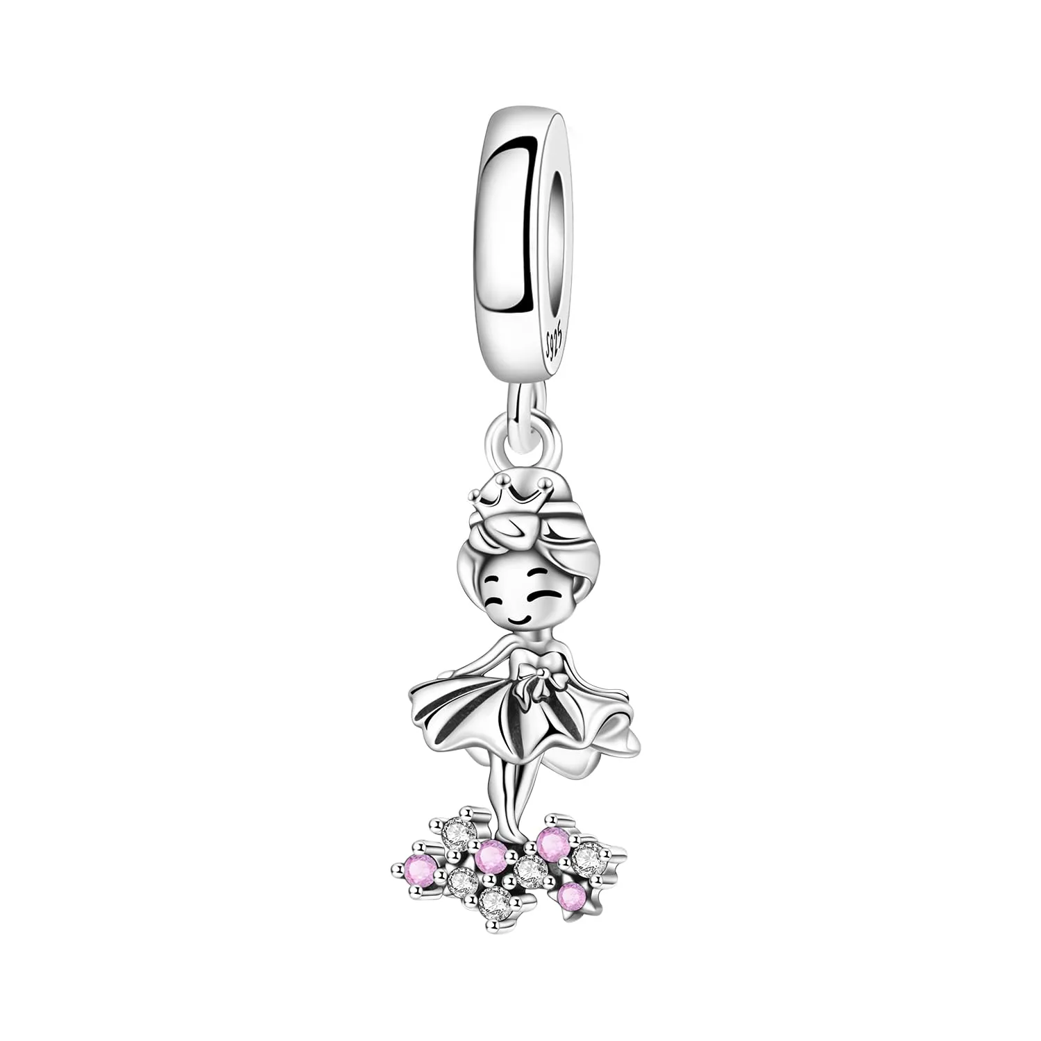 PANPOKI Ciondolo a forma di cuore in argento Sterling 925 con scritta Family e zircone - immagine 1