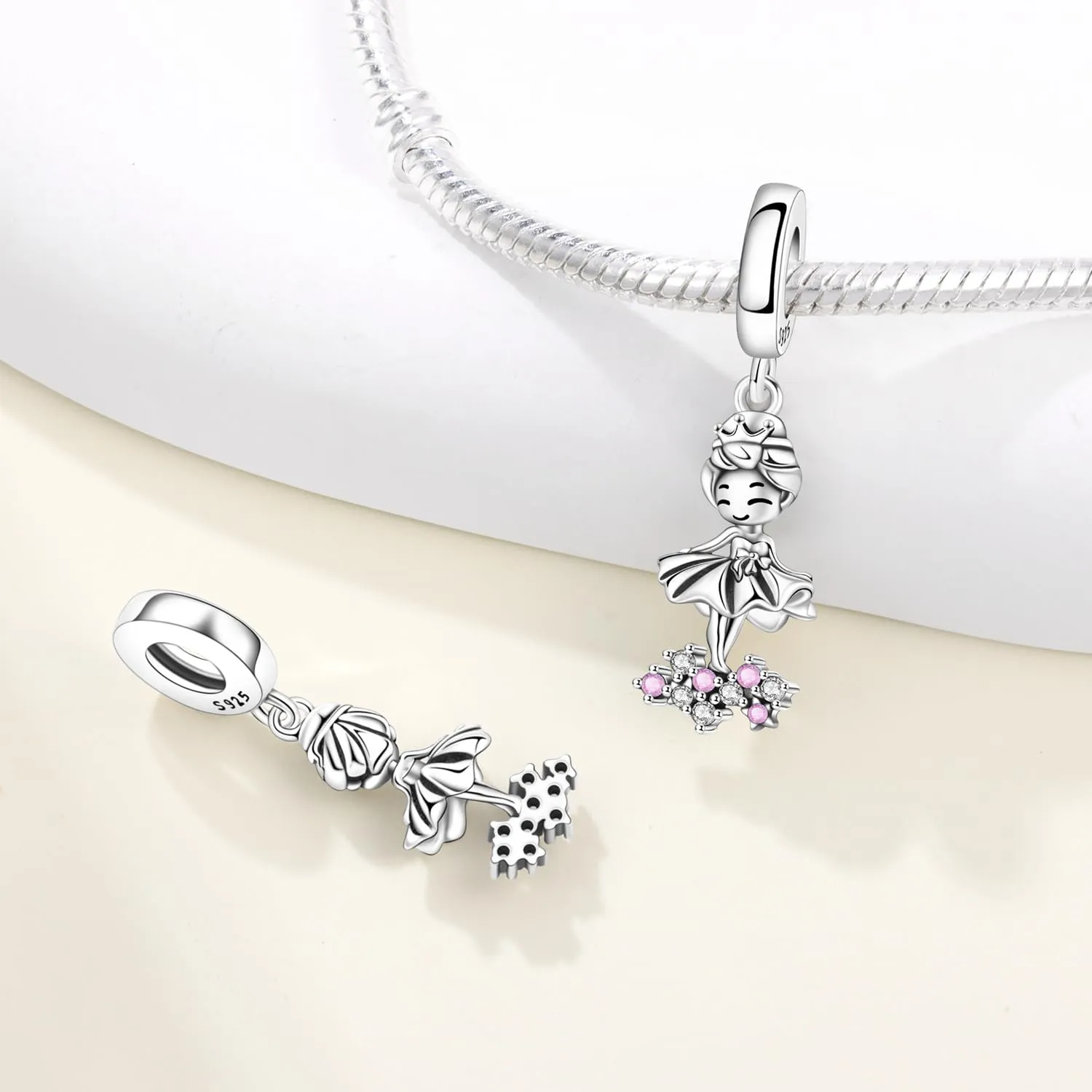 PANPOKI Ciondolo a forma di cuore in argento Sterling 925 con scritta Family e zircone - immagine 2