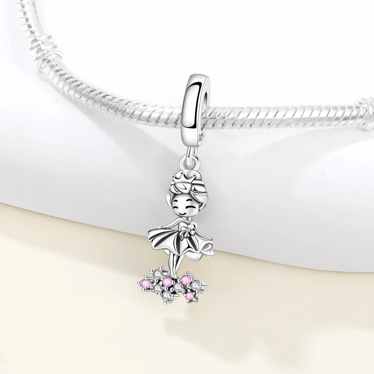 PANPOKI Ciondolo a forma di cuore in argento Sterling 925 con scritta Family e zircone - immagine 3