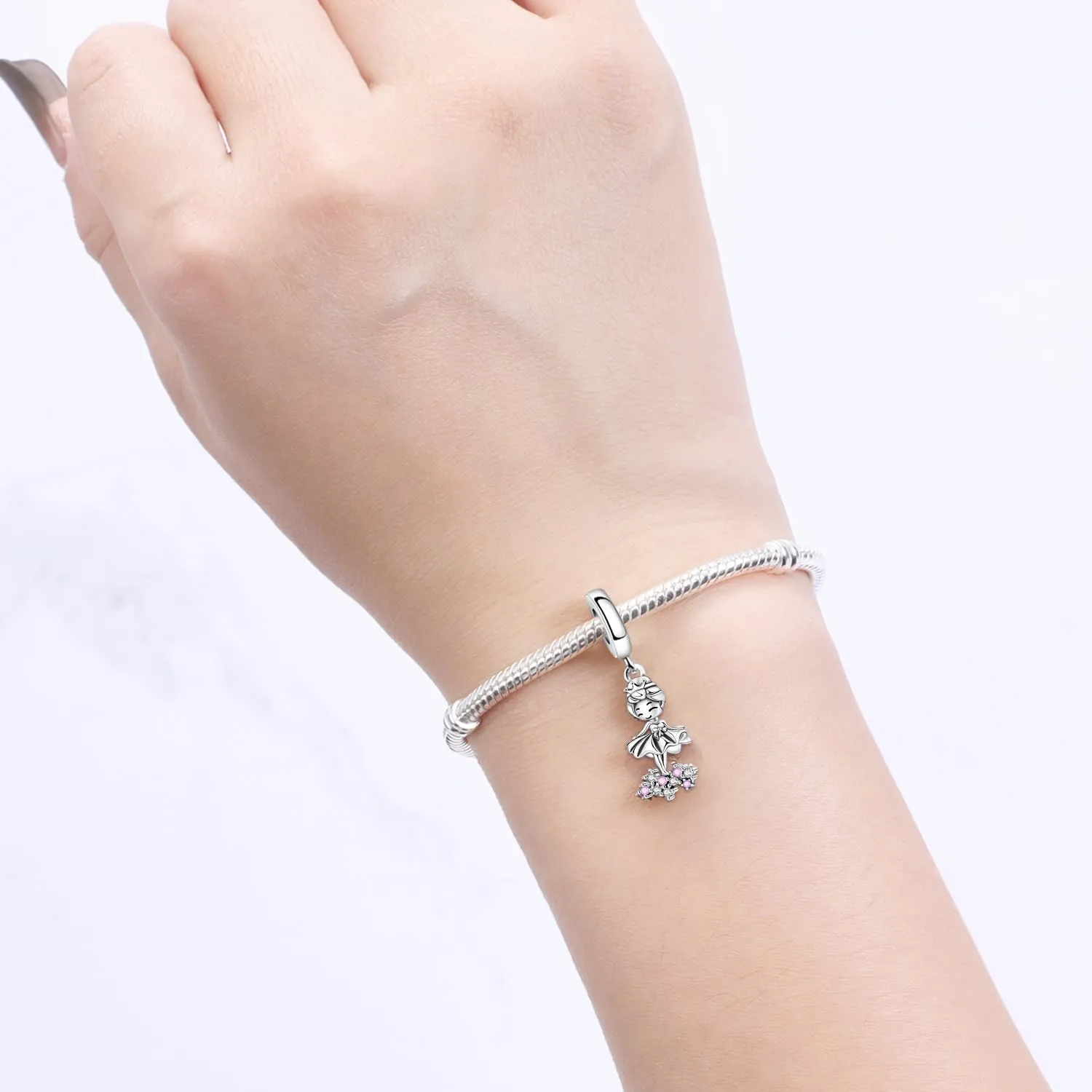 PANPOKI Ciondolo a forma di cuore in argento Sterling 925 con scritta Family e zircone - immagine 5