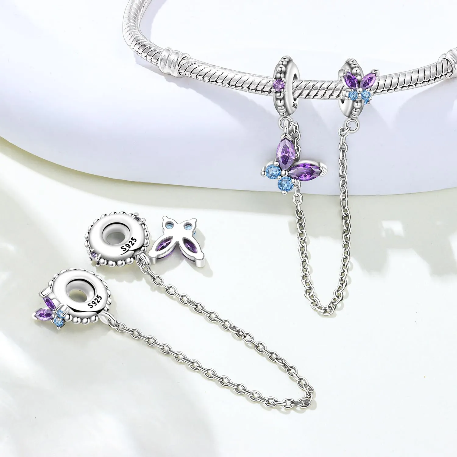 PANPOKI Catenina di sicurezza in argento Sterling 925 con zirconi, design infinito per braccialetti con ciondoli - immagine 2
