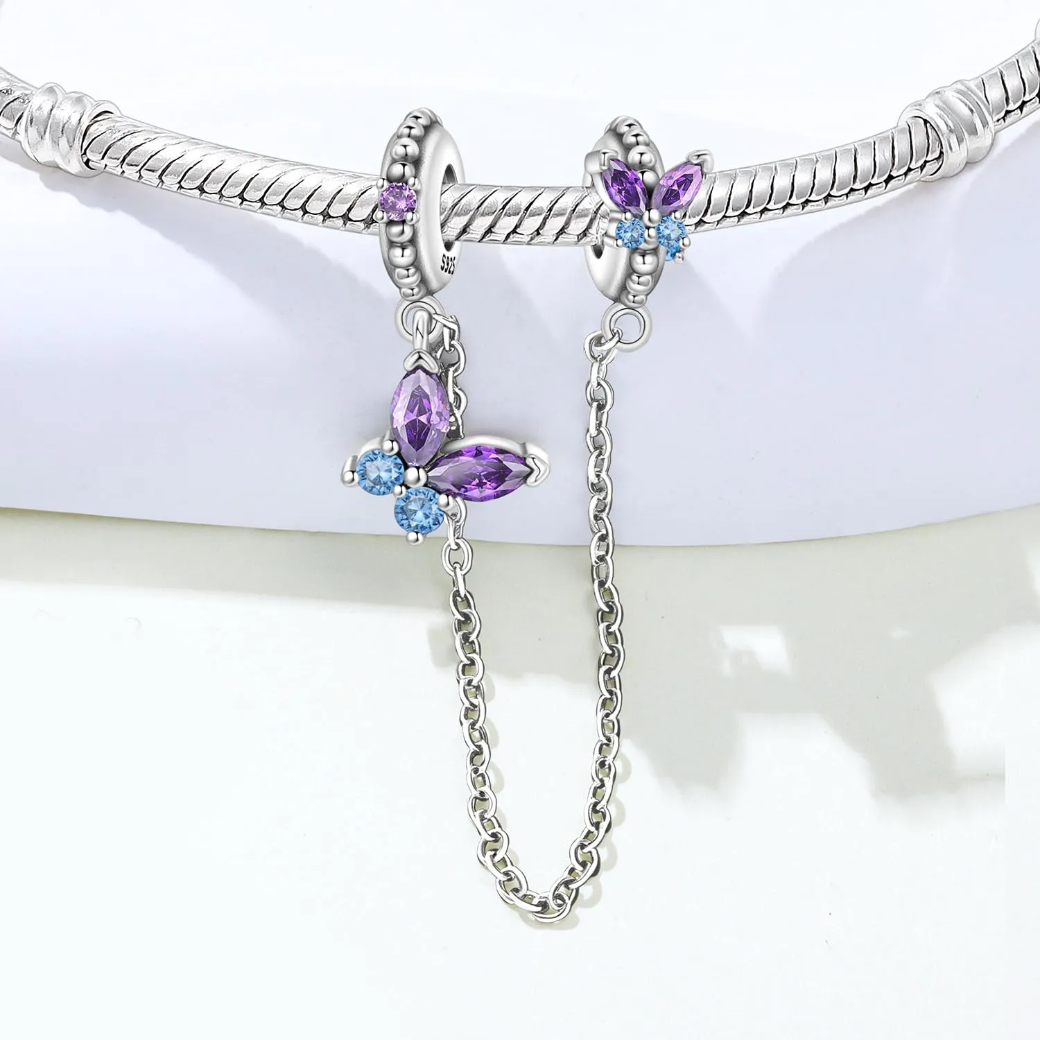 PANPOKI Catenina di sicurezza in argento Sterling 925 con zirconi, design infinito per braccialetti con ciondoli - immagine 3