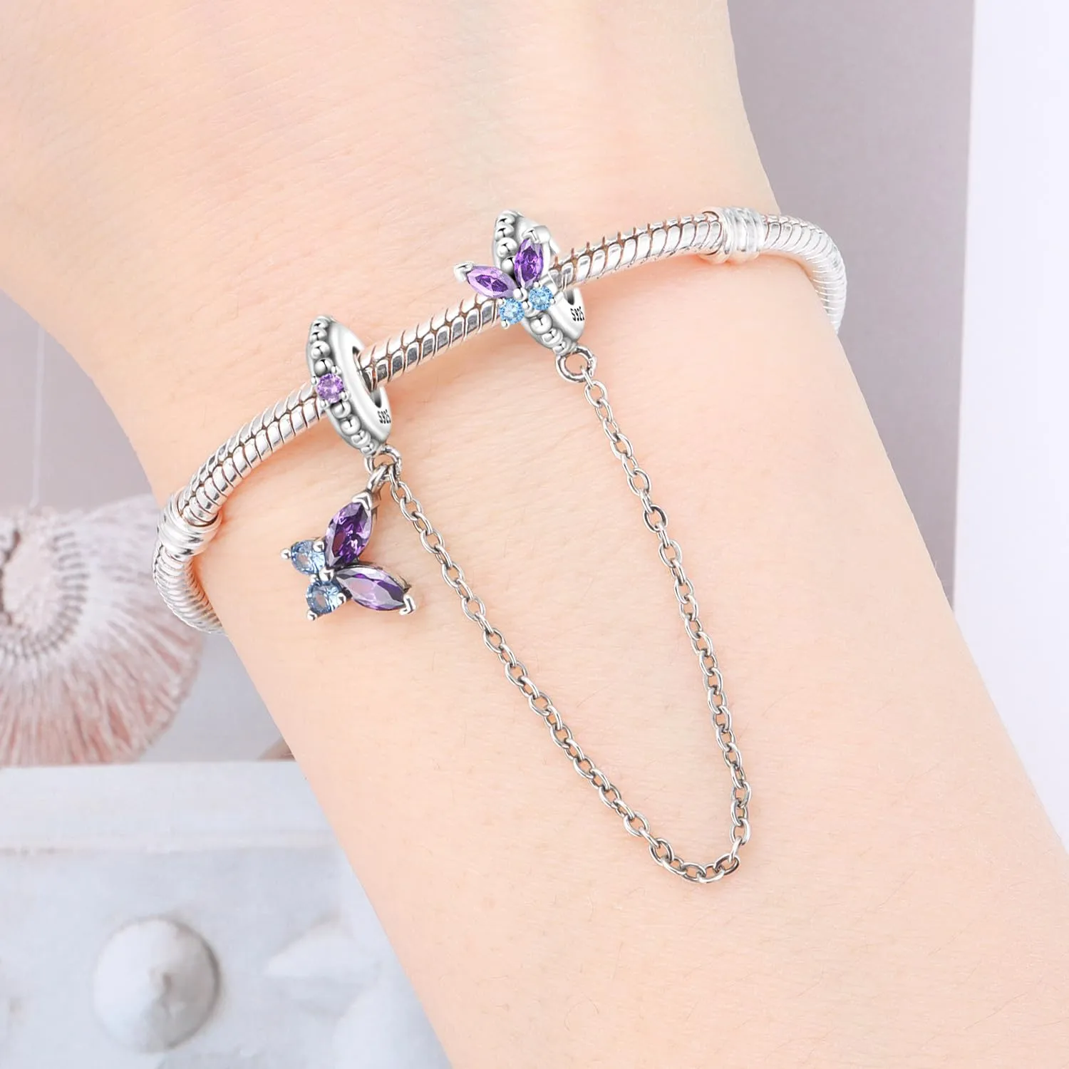 PANPOKI Catenina di sicurezza in argento Sterling 925 con zirconi, design infinito per braccialetti con ciondoli - immagine 5