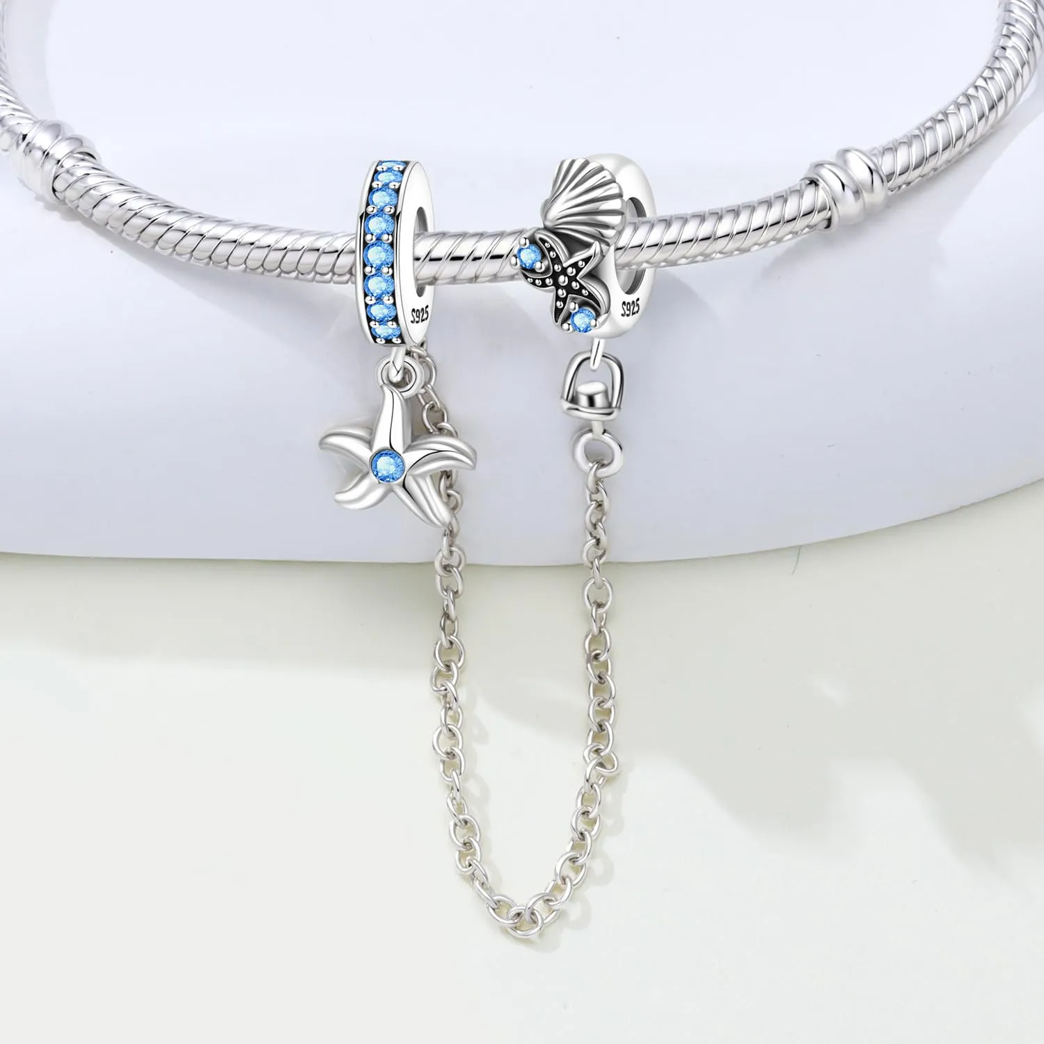 PANPOKI Perline distanziali per braccialetti e collane in argento Sterling 925 con zirconi cubici lisci e pavé (bianco, blu, placcato oro 18 carati) - immagine 3