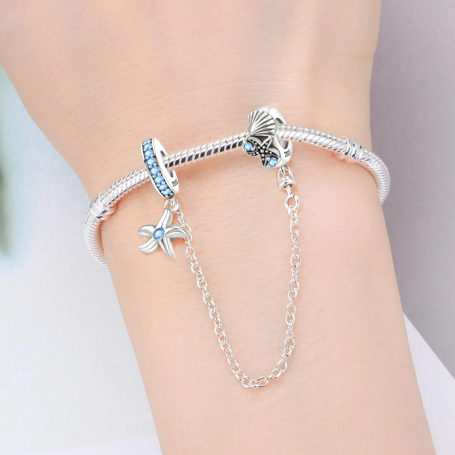 PANPOKI Perline distanziali per braccialetti e collane in argento Sterling 925 con zirconi cubici lisci e pavé (bianco, blu, placcato oro 18 carati) - immagine 5