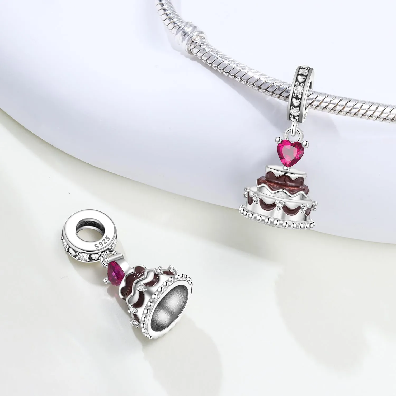 PANPOKI Ciondolo a forma di cibo in argento 925 con zirconi, caffè e cioccolato, compatibilità universale - immagine 2