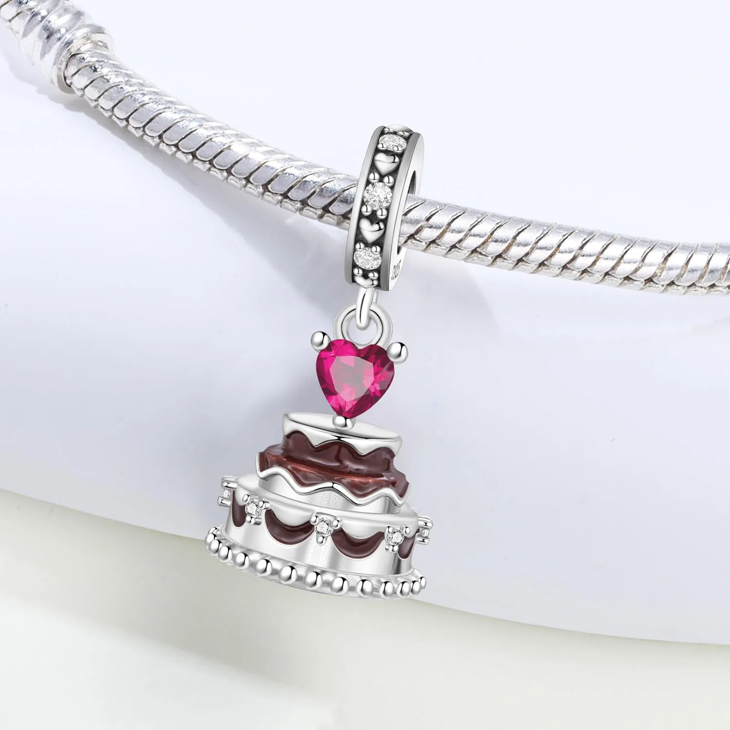 PANPOKI Ciondolo a forma di cibo in argento 925 con zirconi, caffè e cioccolato, compatibilità universale - immagine 3