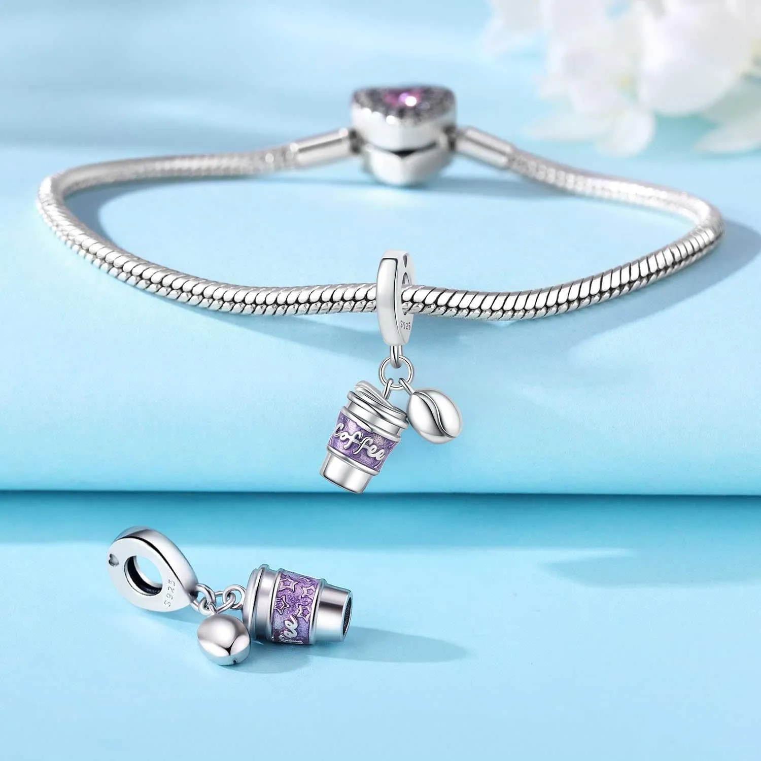 PANPOKI Ciondolo cibo in argento 925 con zirconi, caffè - immagine 2
