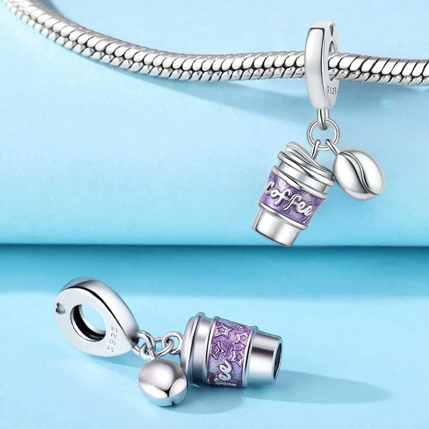 PANPOKI Ciondolo cibo in argento 925 con zirconi, caffè - immagine 3