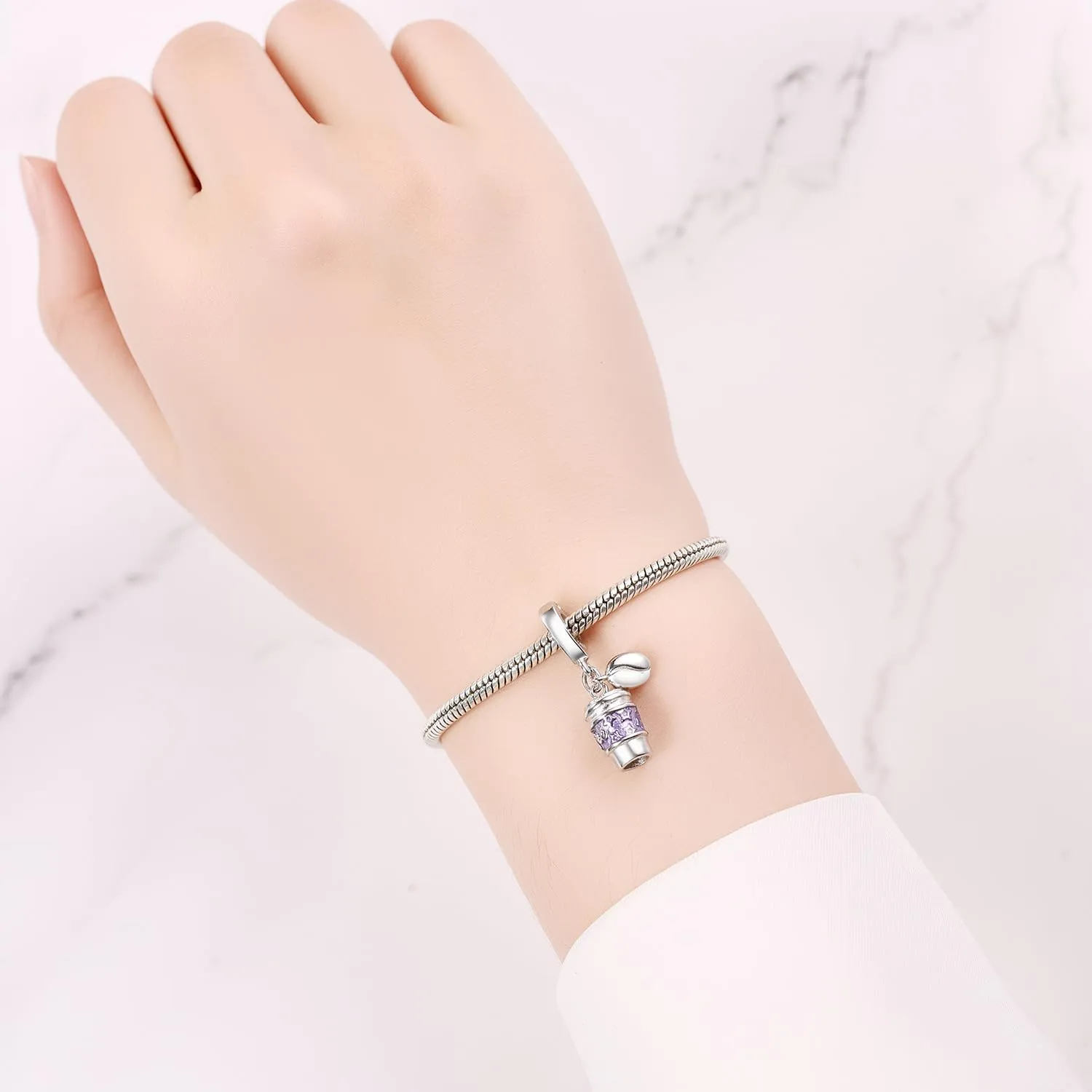 PANPOKI Ciondolo cibo in argento 925 con zirconi, caffè - immagine 5