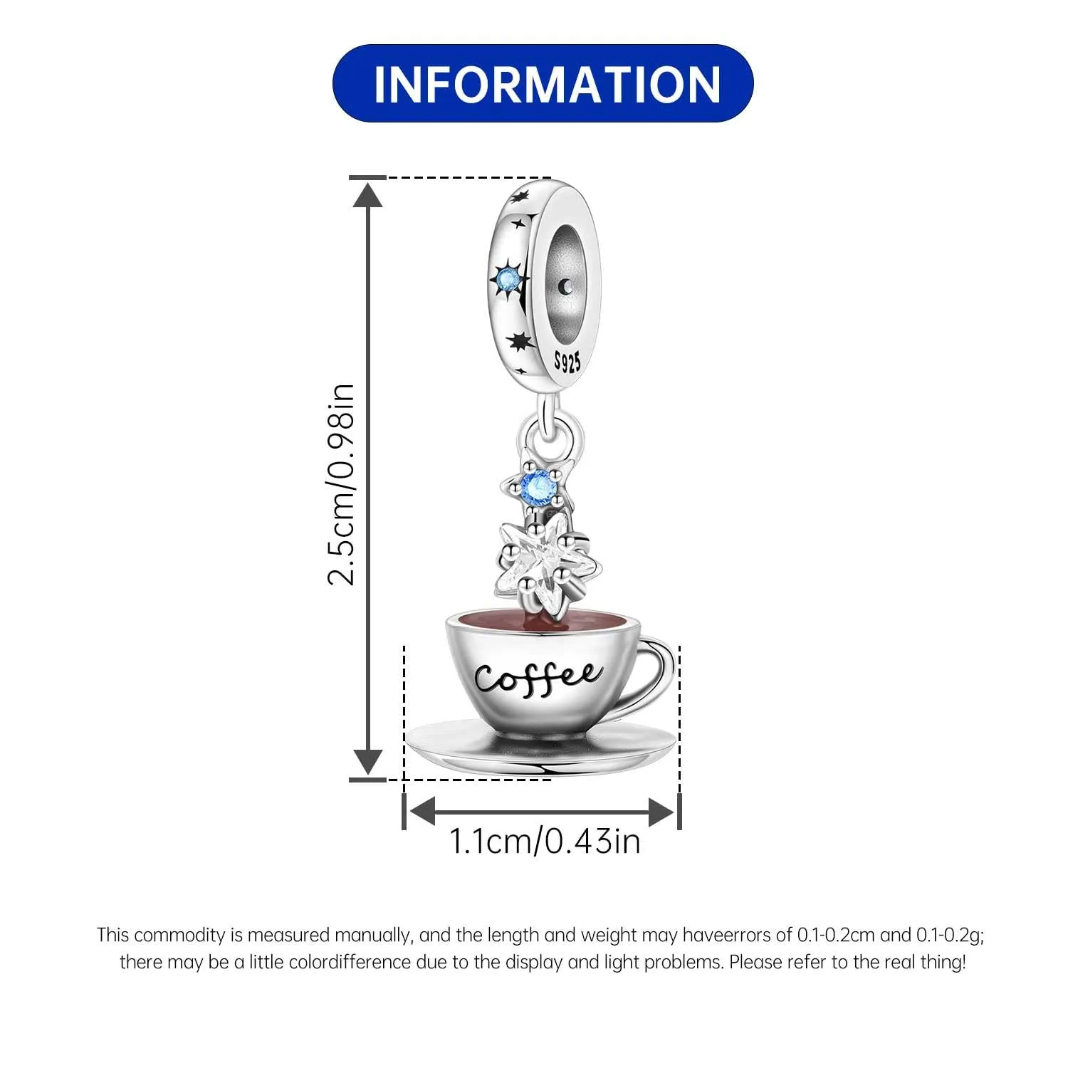 PANPOKI Ciondolo a forma di cibo in argento 925 con zirconi, caffè - immagine 4